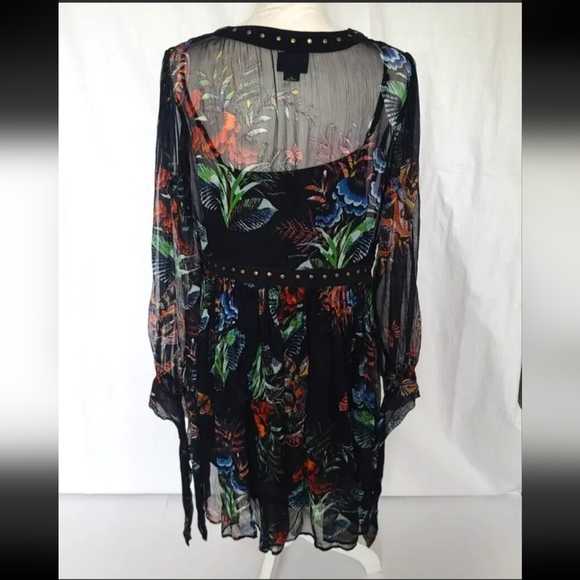 Anthropologie Maeve Black Green Nighttime Florals Sheer Dress US 8 - Picture 5 of 9